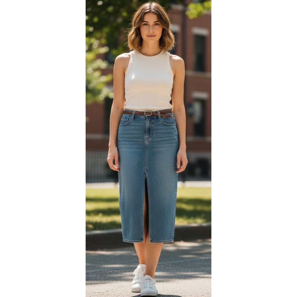 Old Navy Drapey Denim Maxi Skirt With Front Slit Size 8
